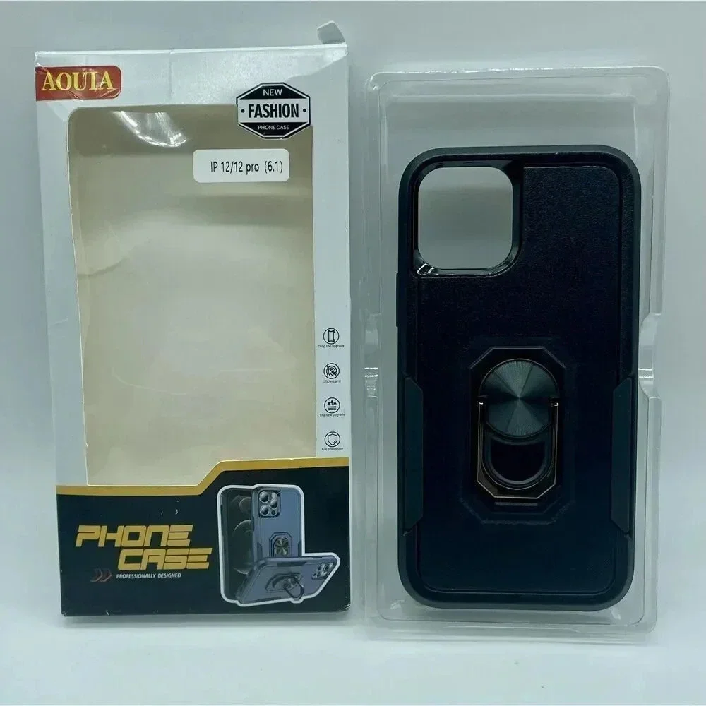 AOUIA for iPhone 12 & 12 Pro Case 6.1” With Ring Stand Heavy Duty Armor Case